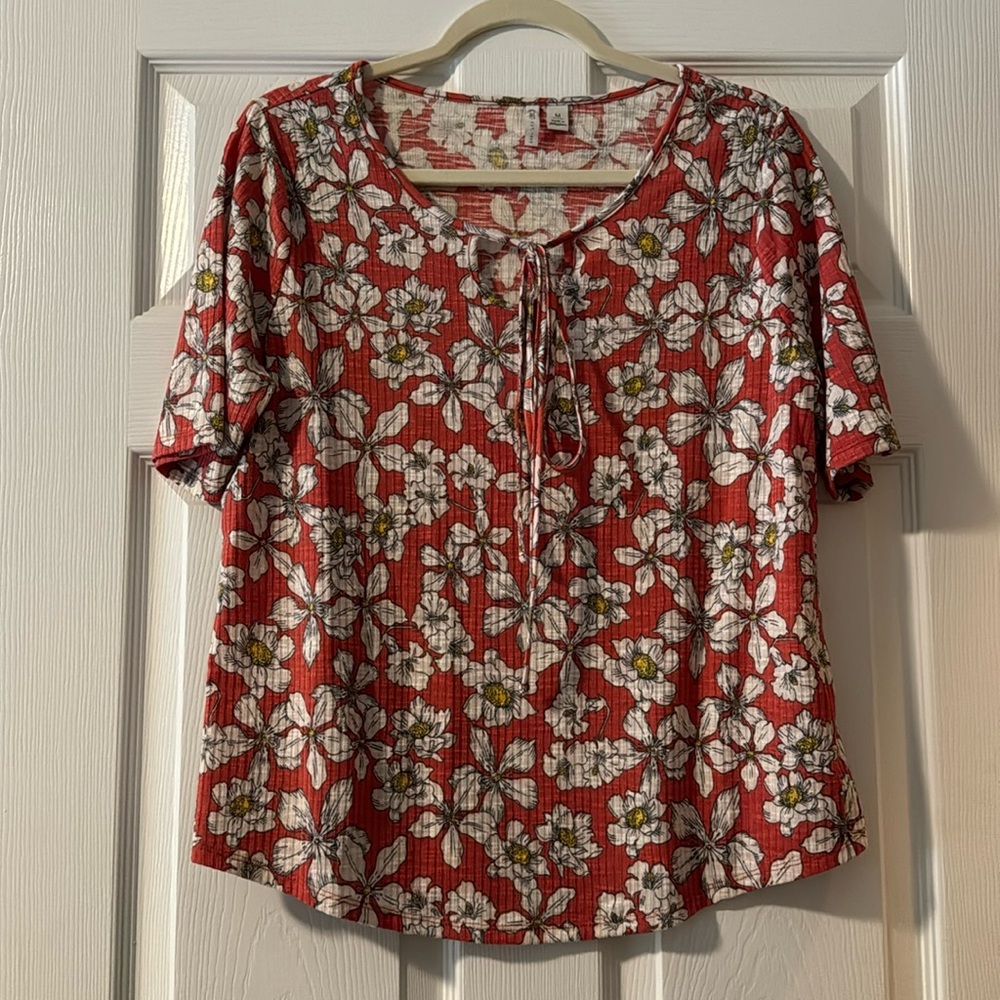 Cato short sleeve medium floral print tie up shirt